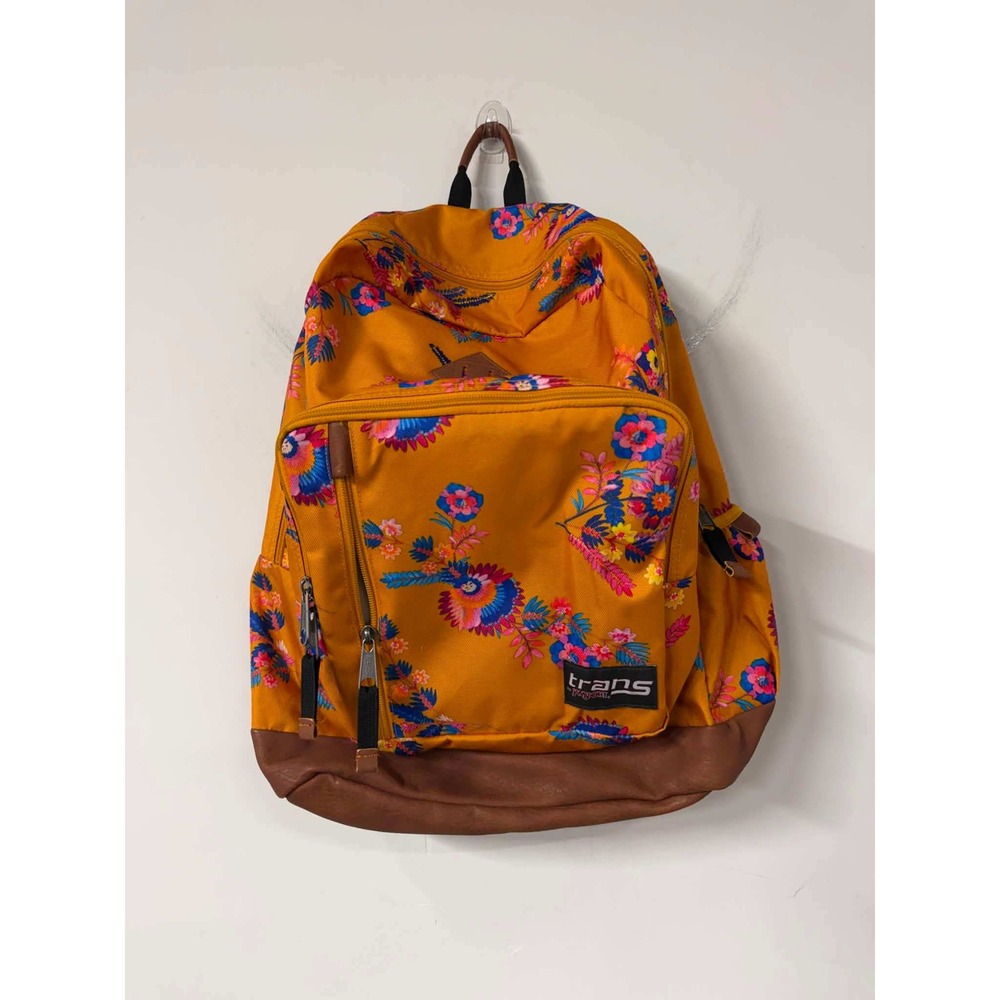 Trans by JanSport Unisex OS Yellow Backpack Floral Print Faux Leather Bottom